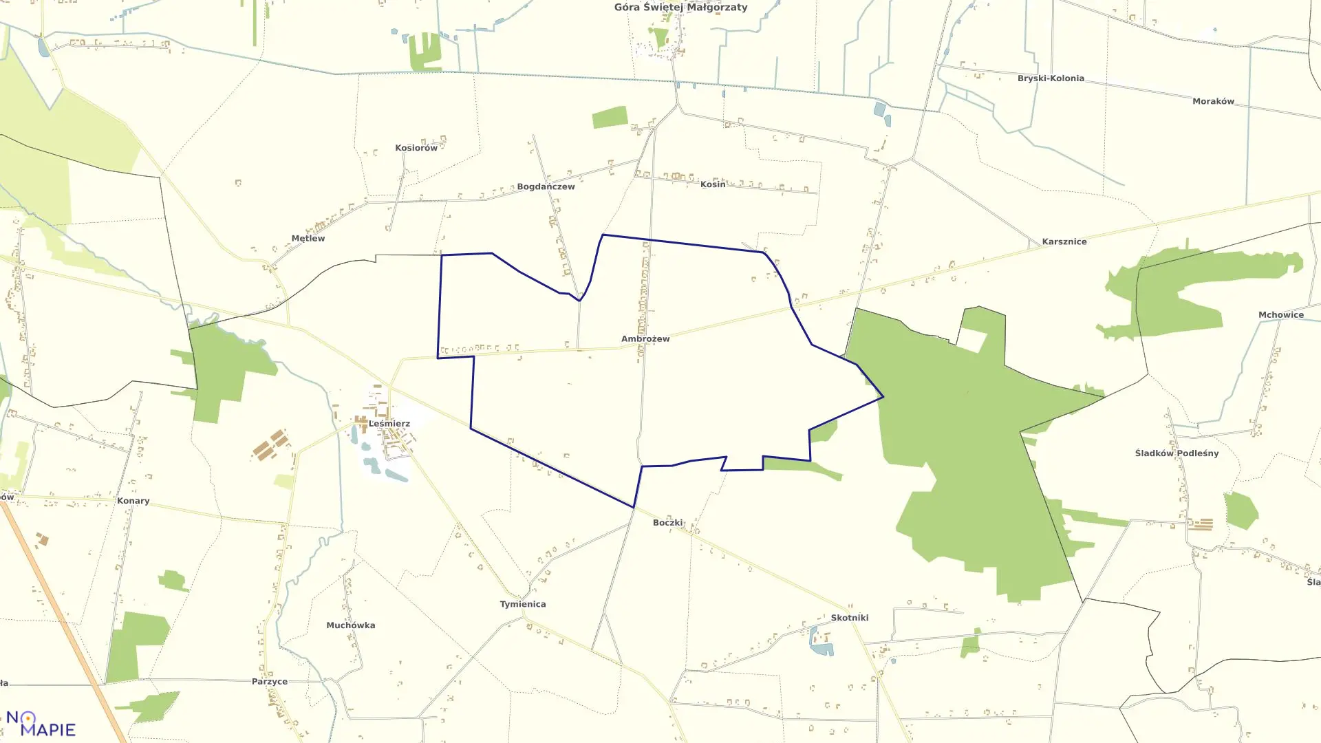 Mapa obrębu Ambrożew w gminie Góra Świętej Małgorzaty