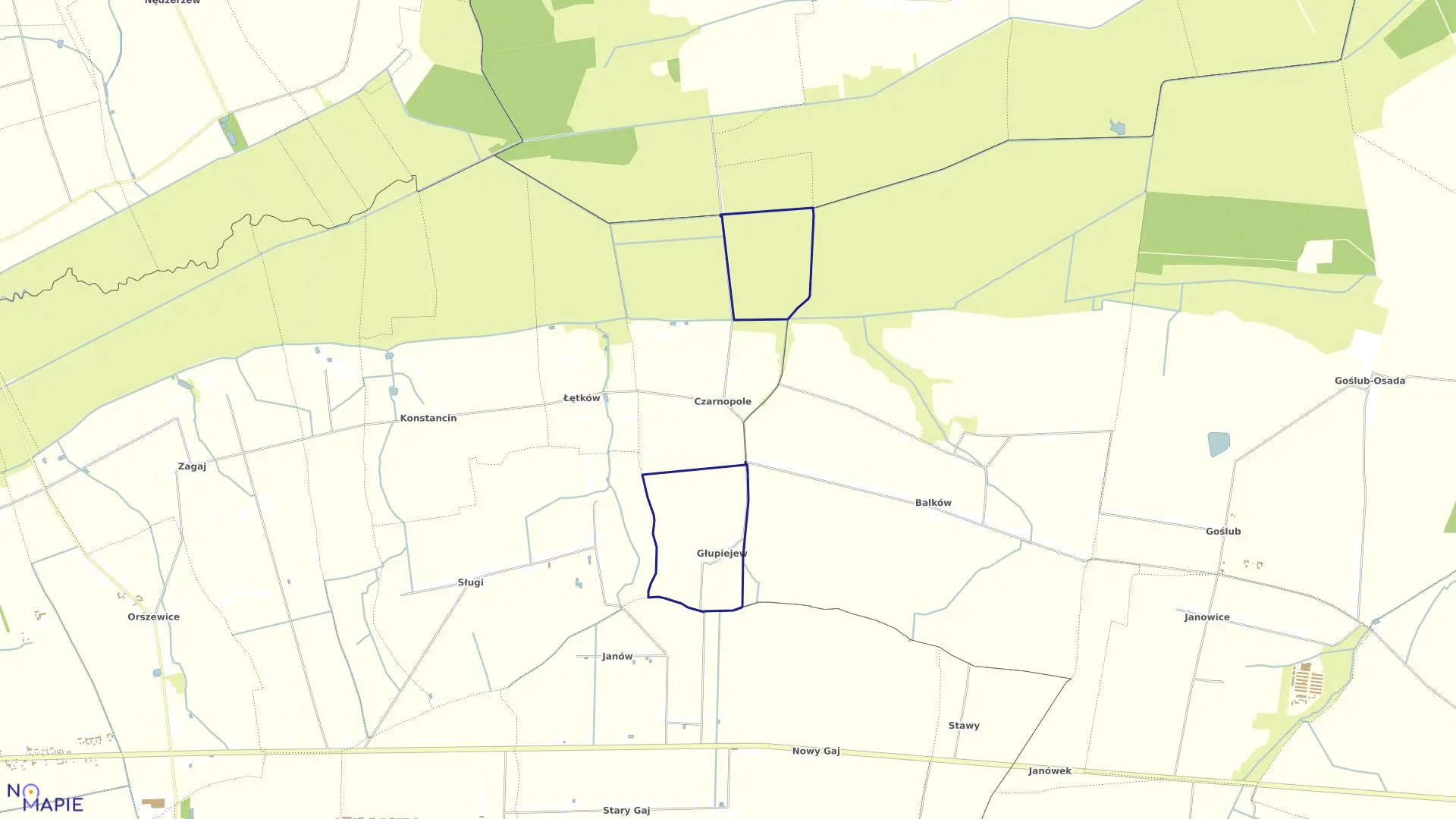 Mapa obrębu Głupiejewo w gminie Góra Świętej Małgorzaty