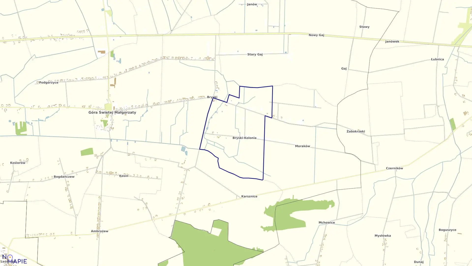 Mapa obrębu Kolonia Bryski w gminie Góra Świętej Małgorzaty