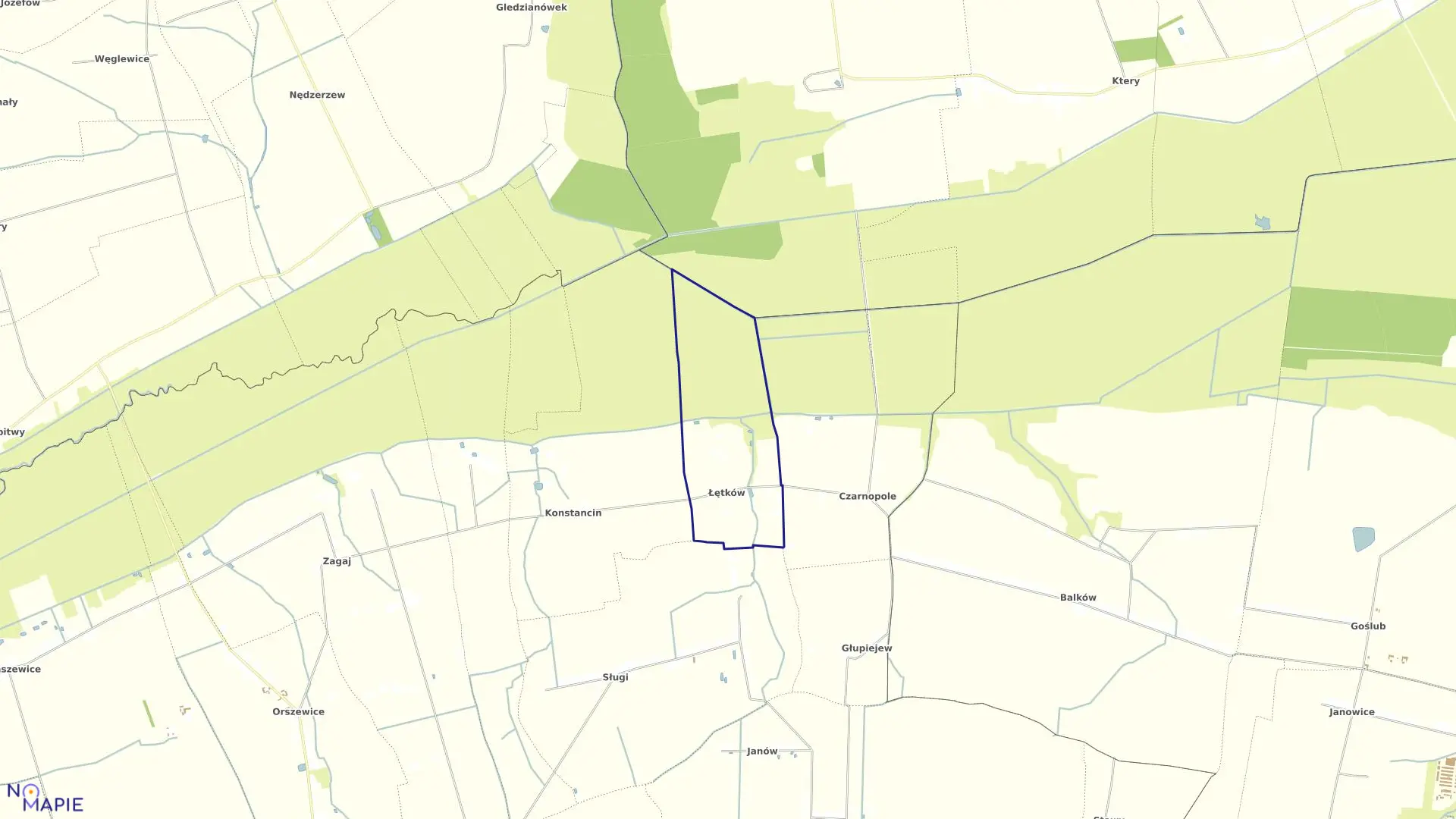 Mapa obrębu Łętków w gminie Góra Świętej Małgorzaty