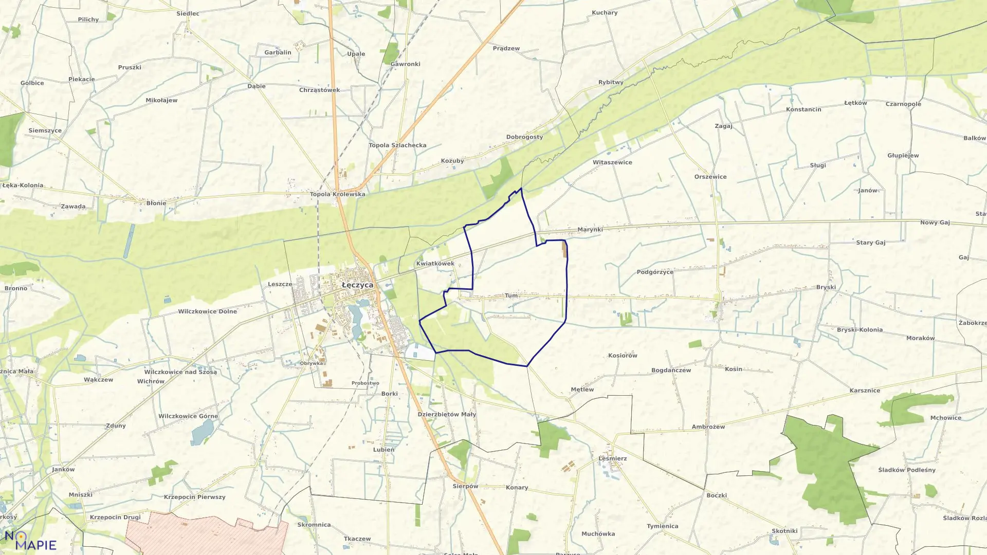 Mapa obrębu Tum w gminie Góra Świętej Małgorzaty