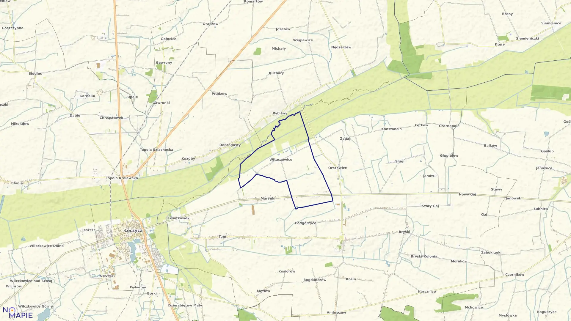 Mapa obrębu Witaszewice w gminie Góra Świętej Małgorzaty